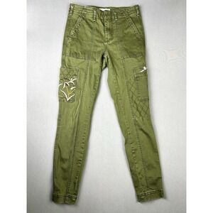 By Anthropologie Women's 26 Olive‎ Green Floral Embroidered Pants